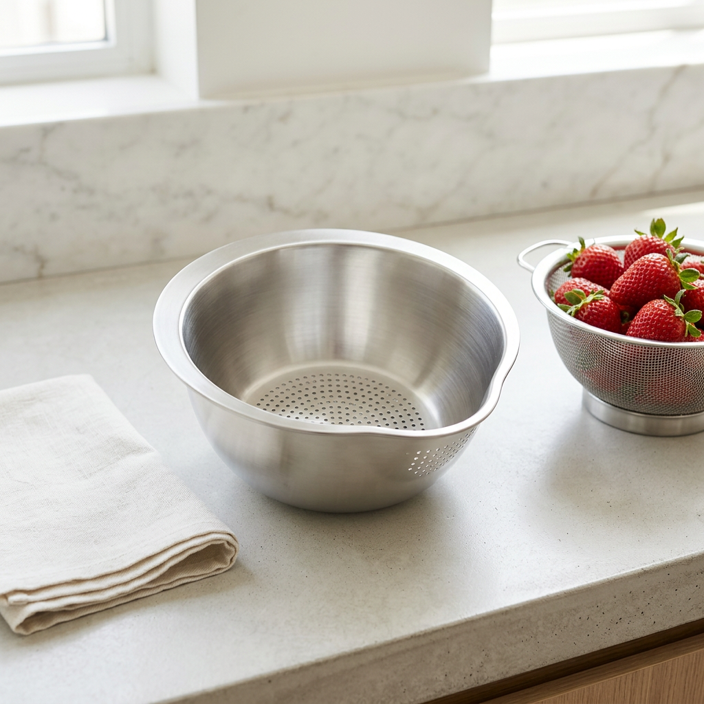 Slanted bottom drain bowl on a kitchen counter