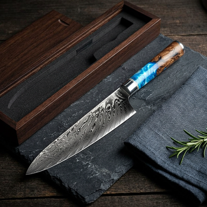 Blue handle pattern kitchen knife with storage box