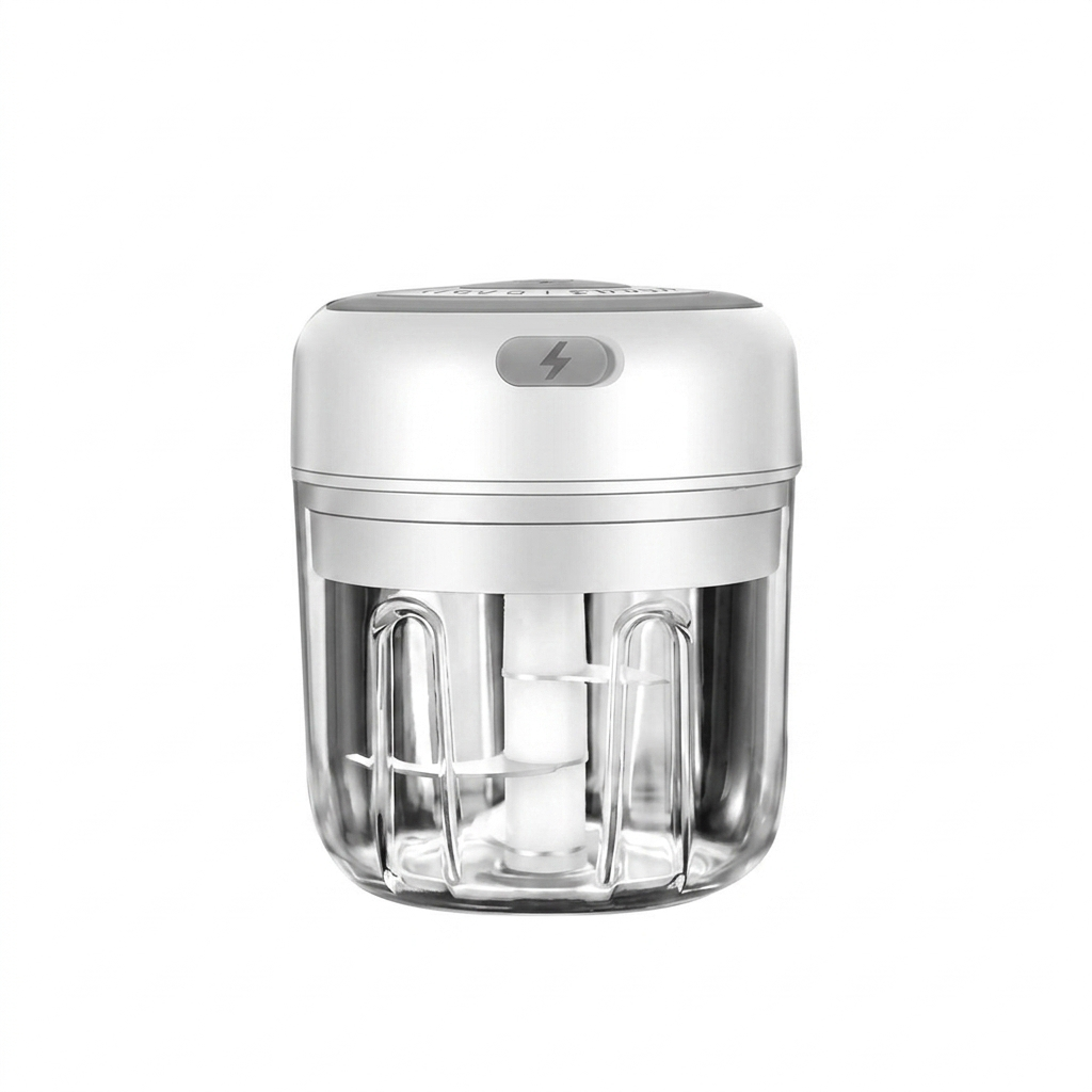 White electric garlic chopper on white background