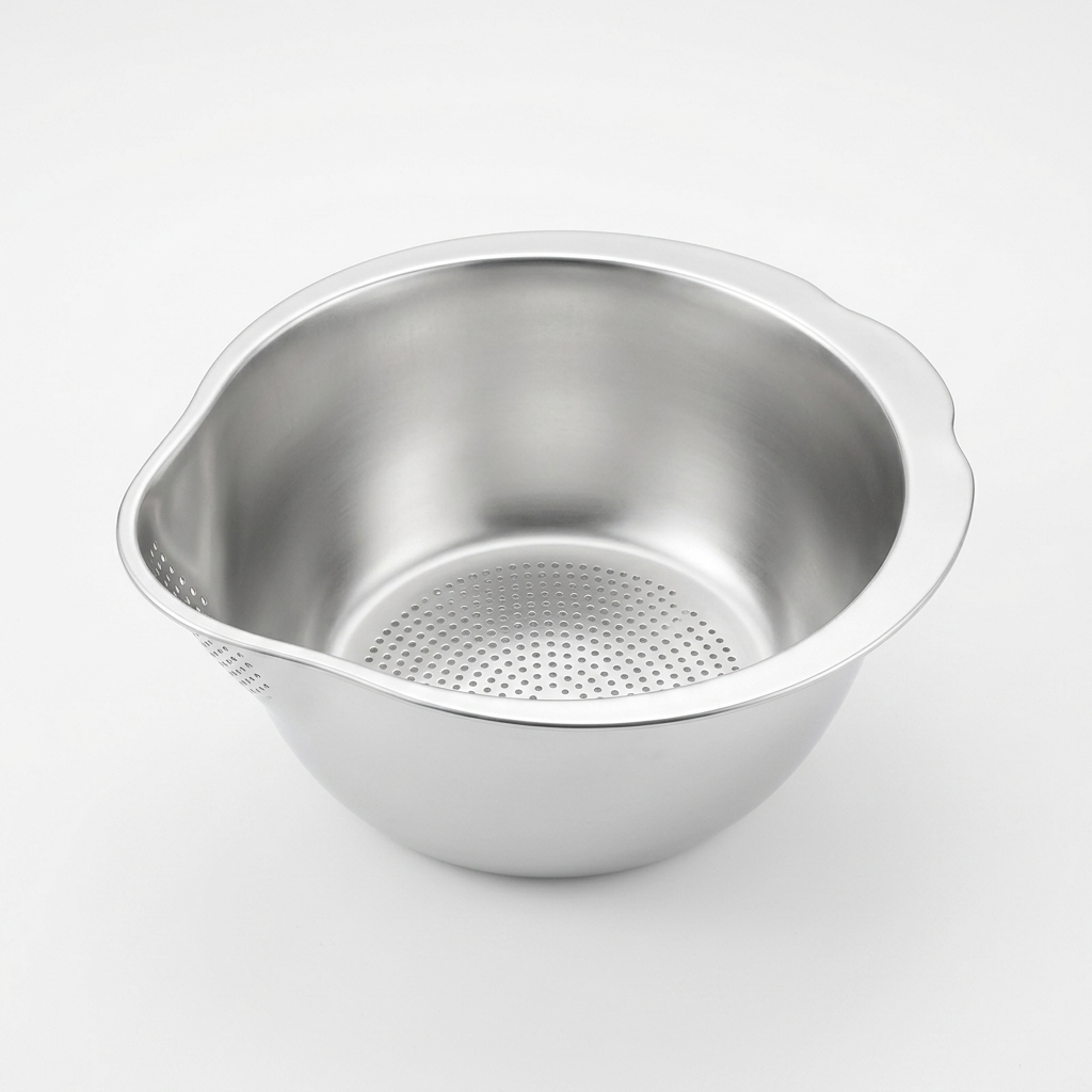 Silver slanted bottom drain bowl on white background