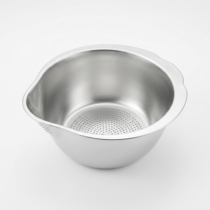 Silver slanted bottom drain bowl on white background