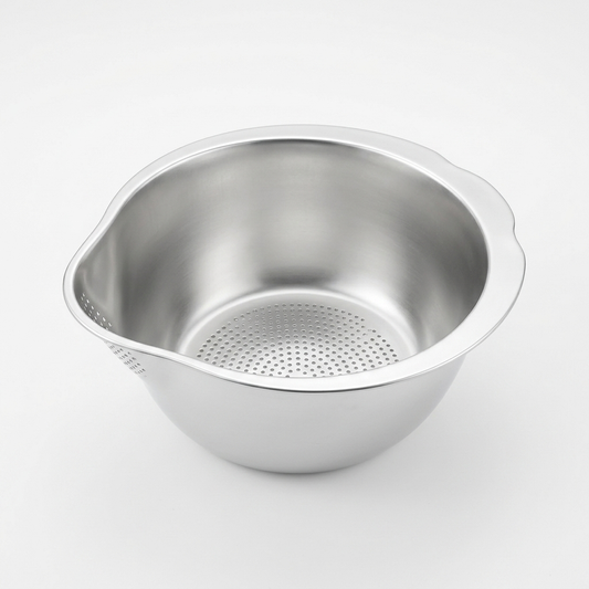 Silver slanted bottom drain bowl on white background