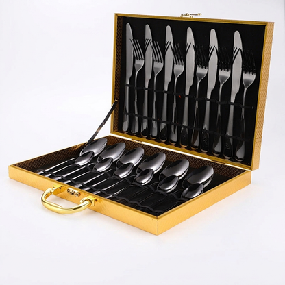 Black flatware set on white