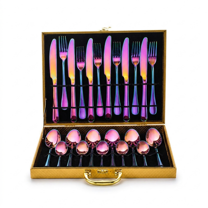Colorful flatware set on white
