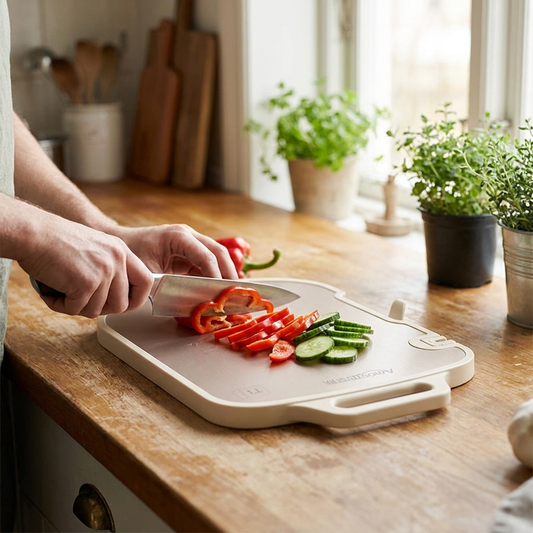 Titanium cutting board in use