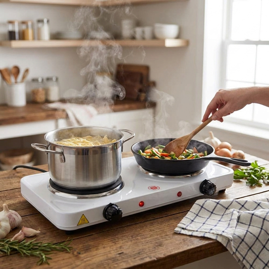 Electric heating plate in use
