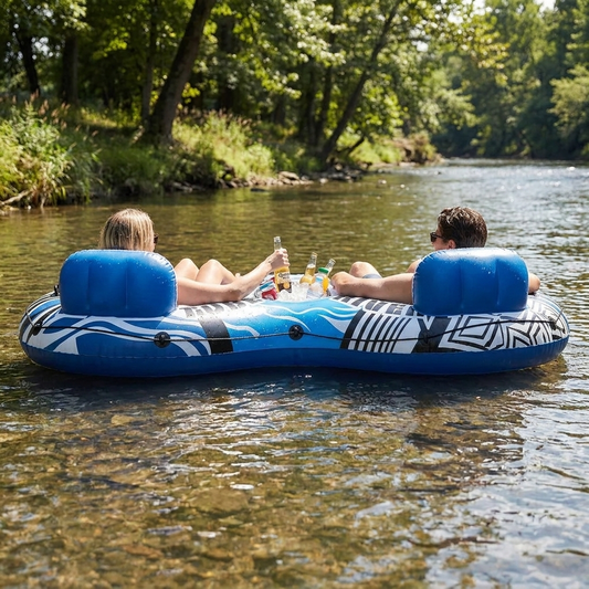 Inflatable river floater in use