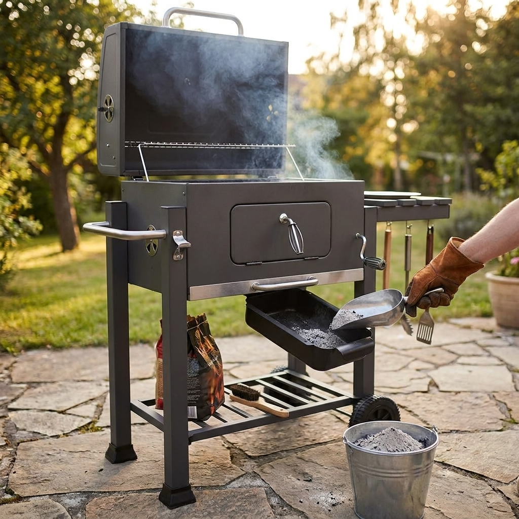 Grill drip pan in use