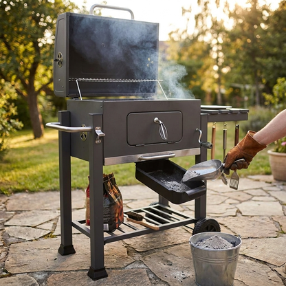 Grill drip pan in use