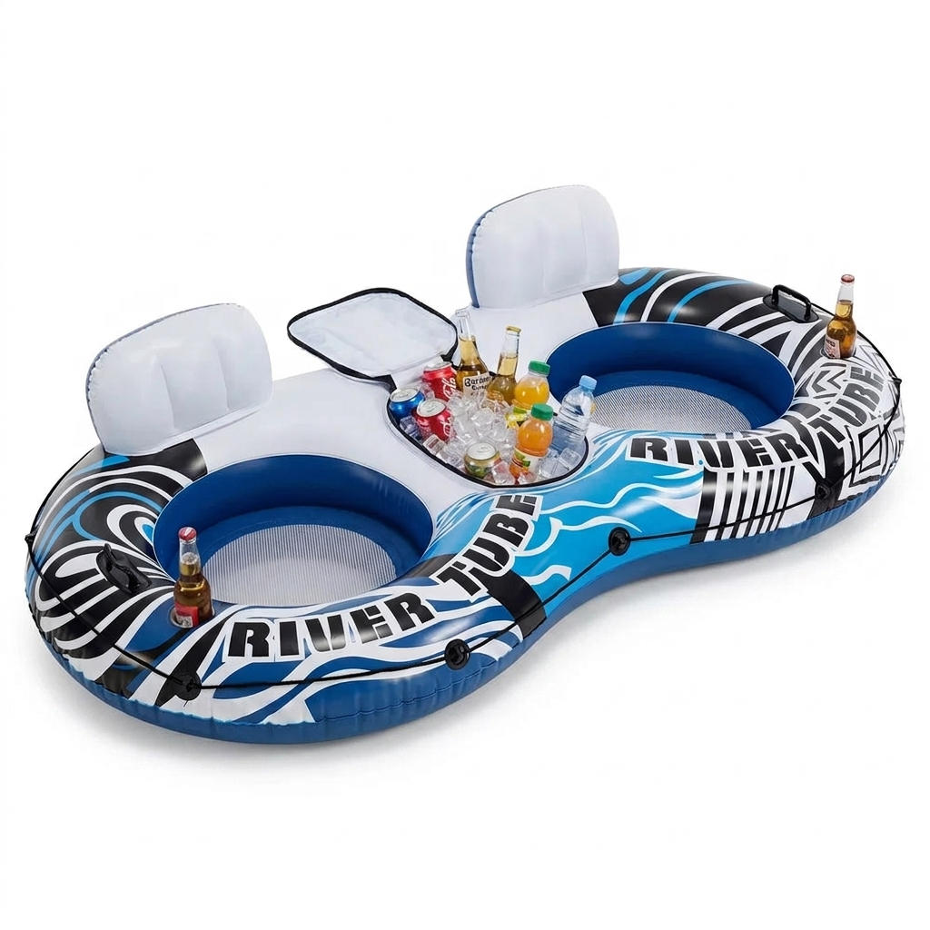 Inflatable river floater white blue