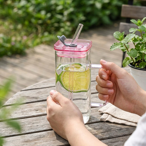 Pink Glass Straw Cup lifestyle
