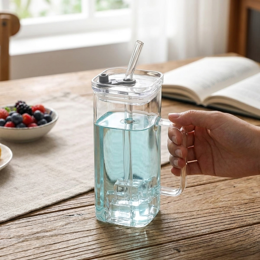 Transparent Glass Straw Cup lifestyle