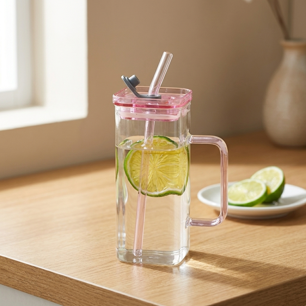 Pink Glass Straw Cup simple lifestyle
